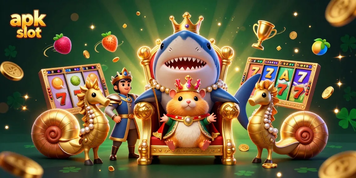 Engage in thrilling slot gameplay with apk slot, featuring a fierce hamster king among vibrant slot elements.