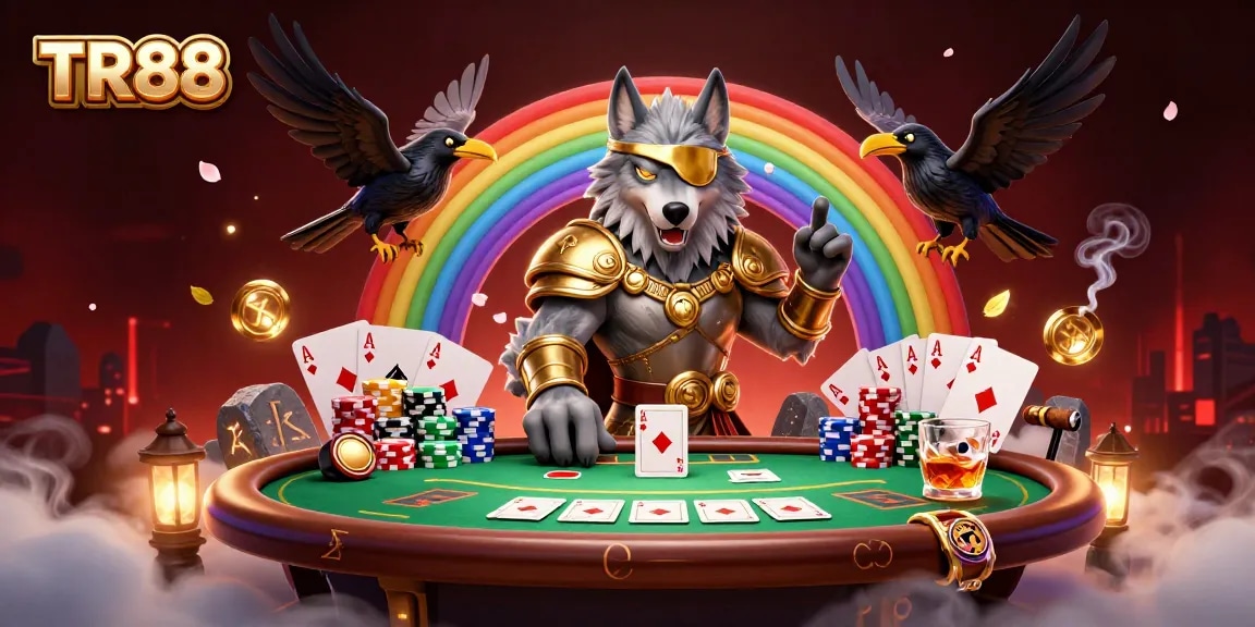 Engage in thrilling gameplay at TR88 with Odin and his ravens in a vibrant casino setting.