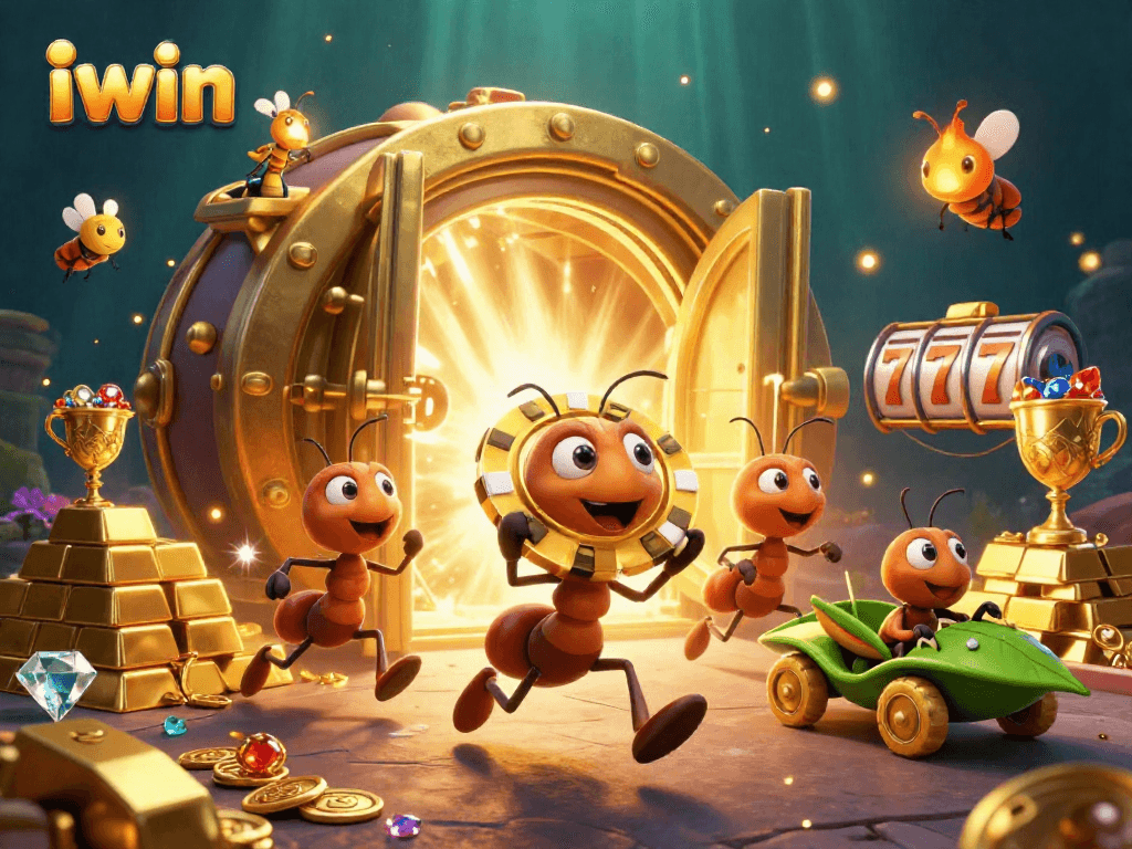 Join the fun with iwin as cartoon ants carry a giant poker chip through a golden heist!