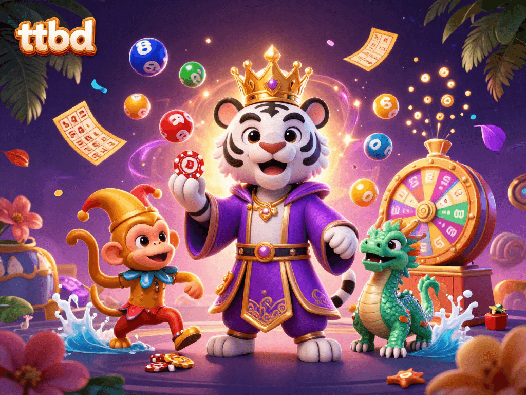Experience the thrilling world of ttbd with vibrant lottery elements and charming characters in a dynamic scene.