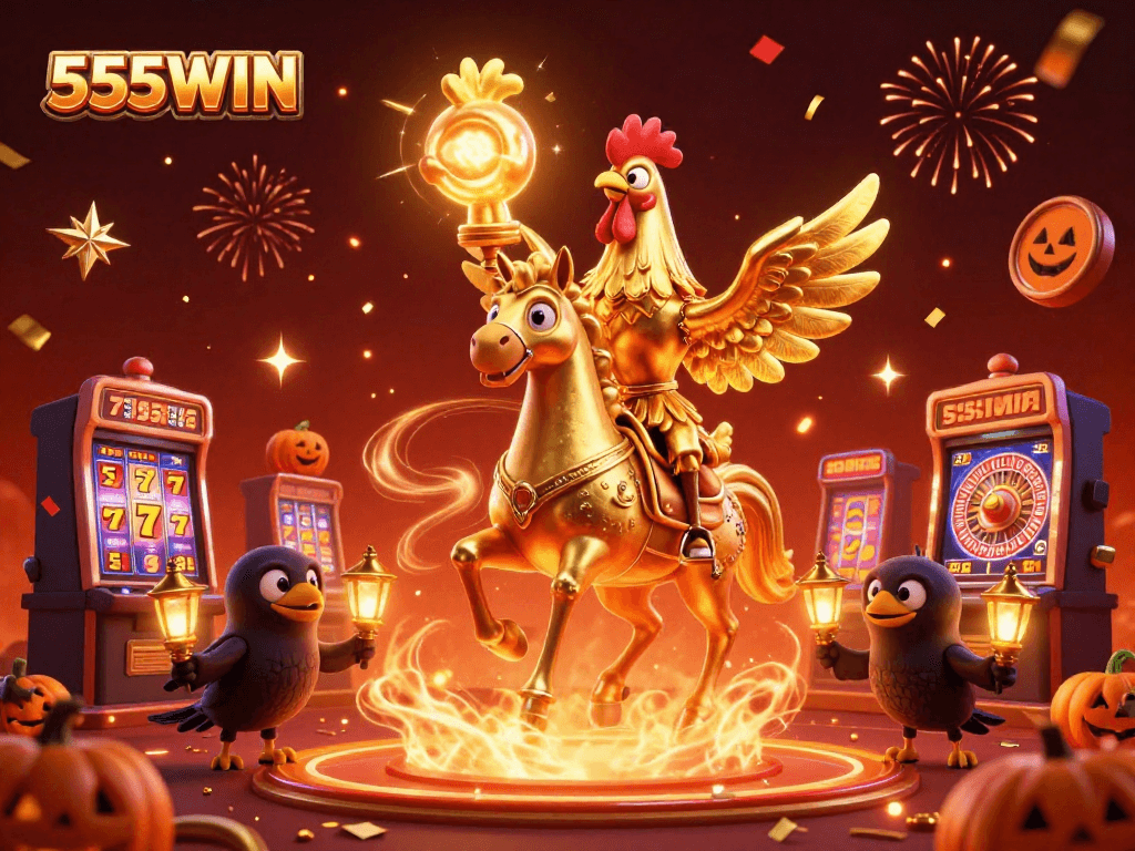 Experience thrilling gameplay at 555WIN with a lively casino scene featuring engaging characters and dynamic elements.