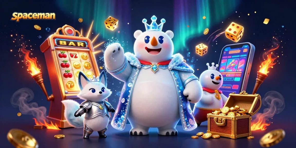 Spaceman slot experience with a polar bear and snow fox amid a jackpot explosion and captivating gaming elements.