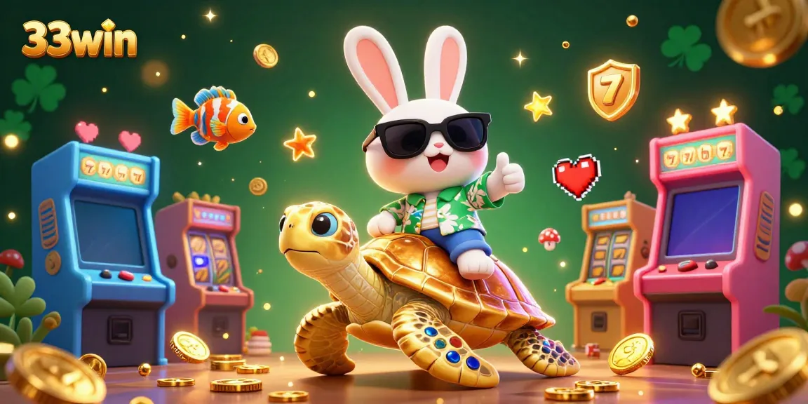 Engage in thrilling chances at 33win with a vibrant illustrated casino scene filled with bright games and characters.