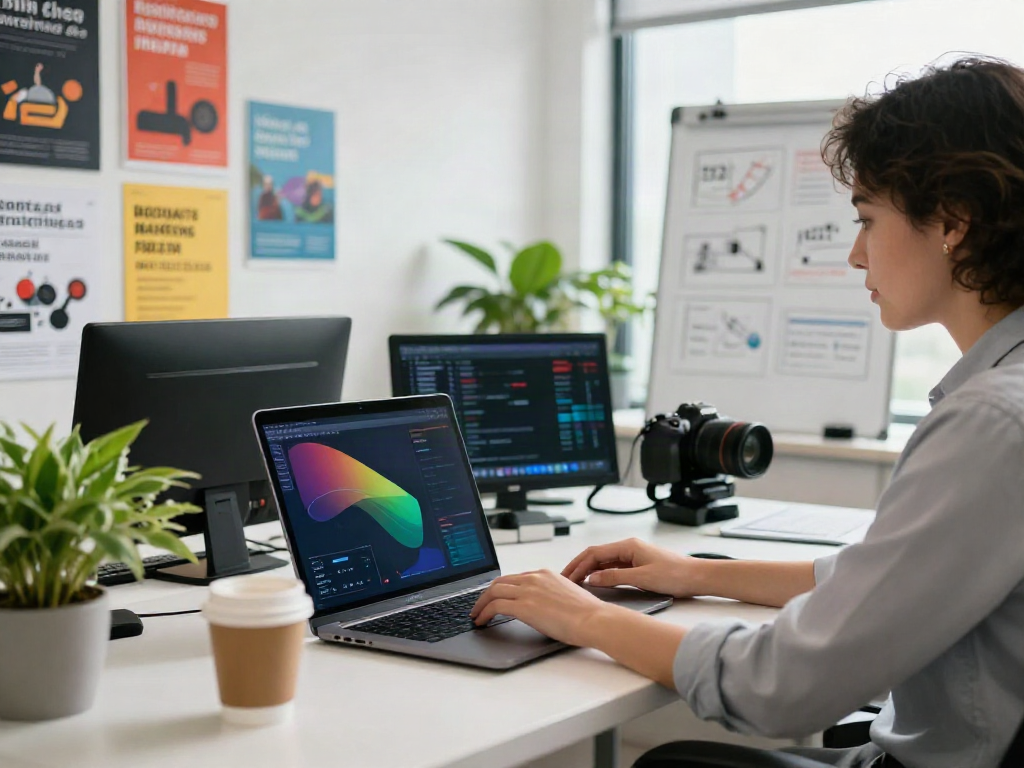 A marketing specialist using instant indexing techniques at a modern office workspace.