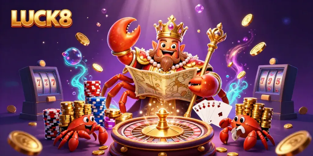 Experience winning excitement with LUCK8's vibrant gambling treasures in this captivating illustration