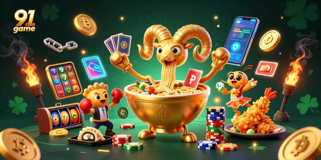 Engage with the 91 club game featuring vibrant characters and casino elements in a thrilling 3D illustration.