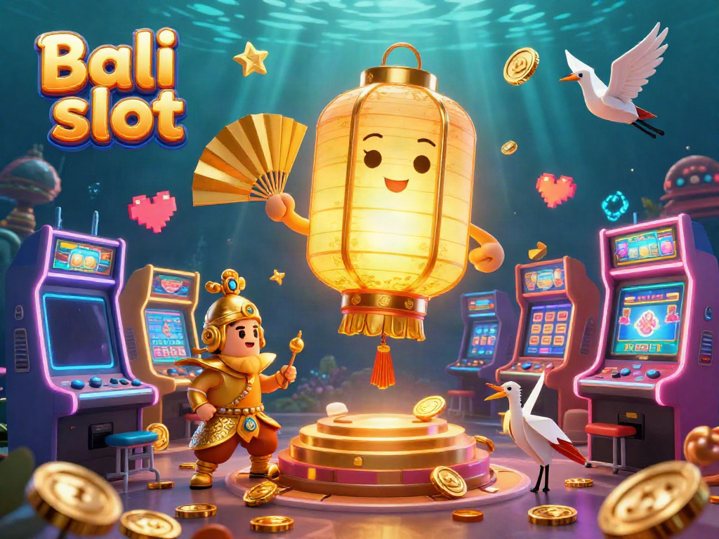 Experience thrilling games with Bali slot as golden lanterns illuminate the casino floor.