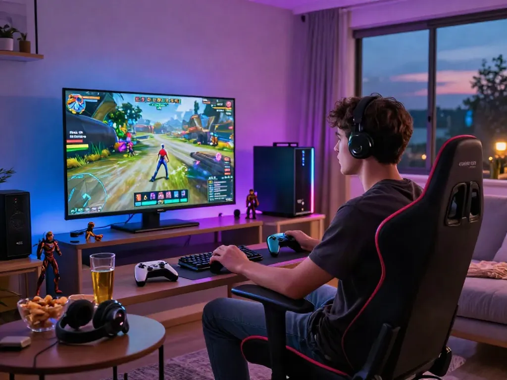 Exciting online gaming experience with da88 console in vibrant living room.