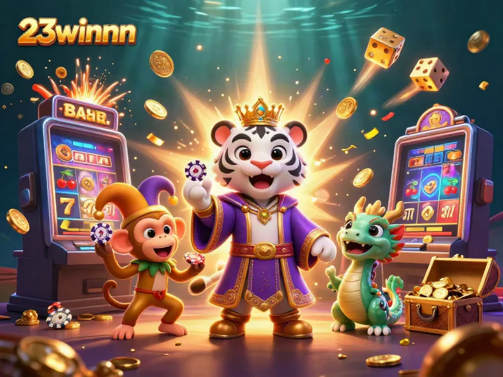 Engage in thrilling gameplay with 23winnn, featuring a vibrant casino illustration showcasing jackpot excitement.