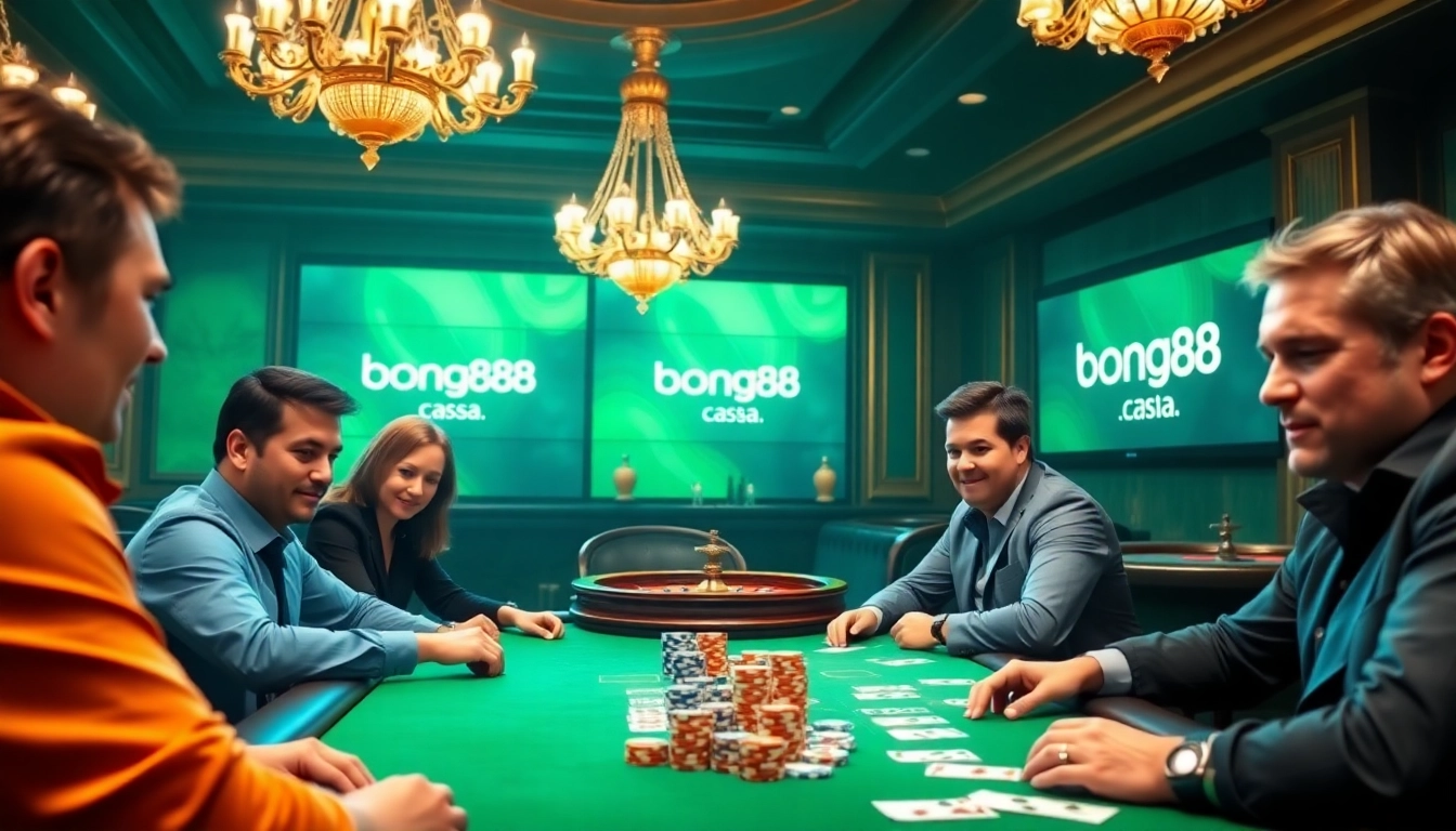Engaging poker scene at bong88.casa highlighting excitement and professional players.