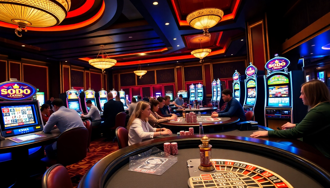 SODO Casino gaming floor with excited players and vibrant slot machines.