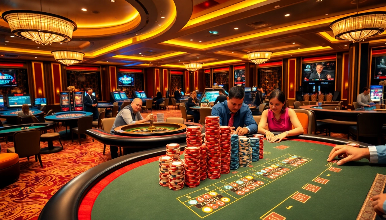 A lively casino scene showcasing players enjoying high-stakes games at 789p, highlighting excitement and engagement.