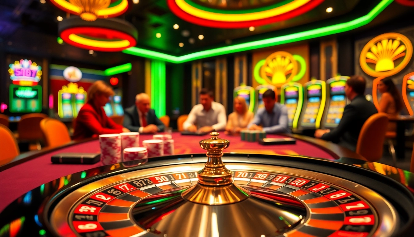 Experience the luxury of S666 with high-stakes poker players and vibrant casino lights.