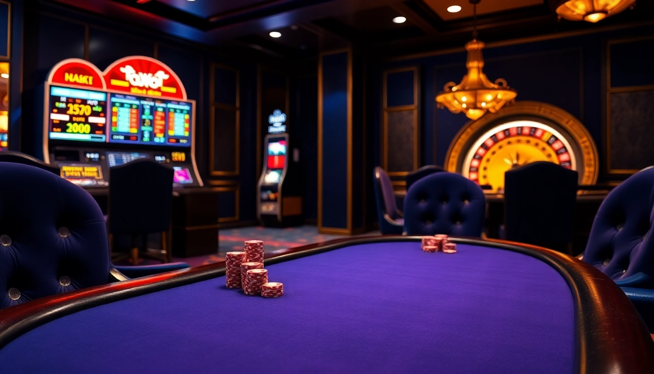 Engaging poker scene with MB66 chips on a luxurious table in a vibrant casino setting.