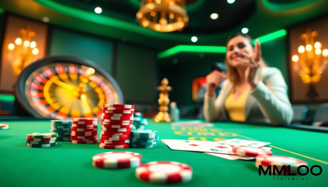 Exciting scene at MMOO casino with players celebrating wins and placing bets.