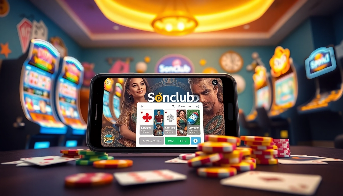 Sonclub mobile app showcasing vibrant gaming features, inviting experience.