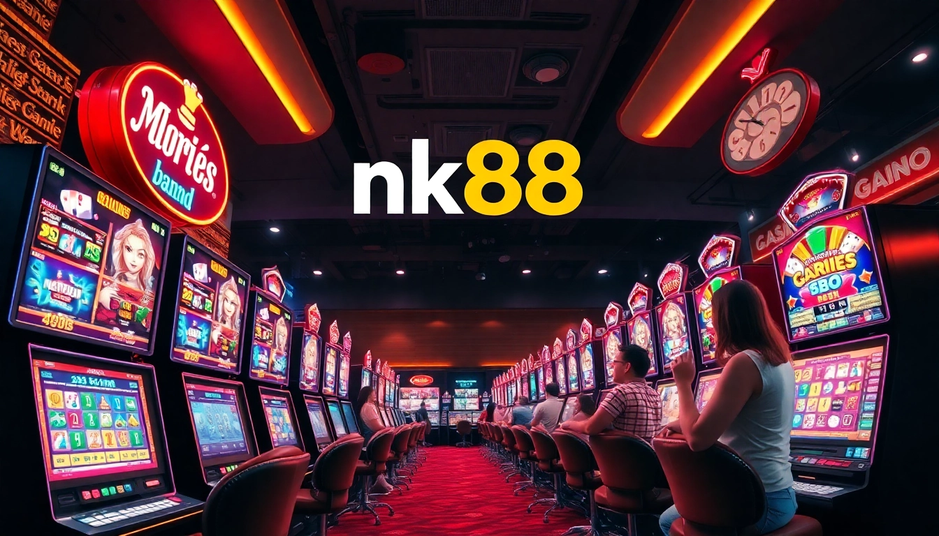 nk88 online gambling scene with vibrant casino atmosphere and digital games