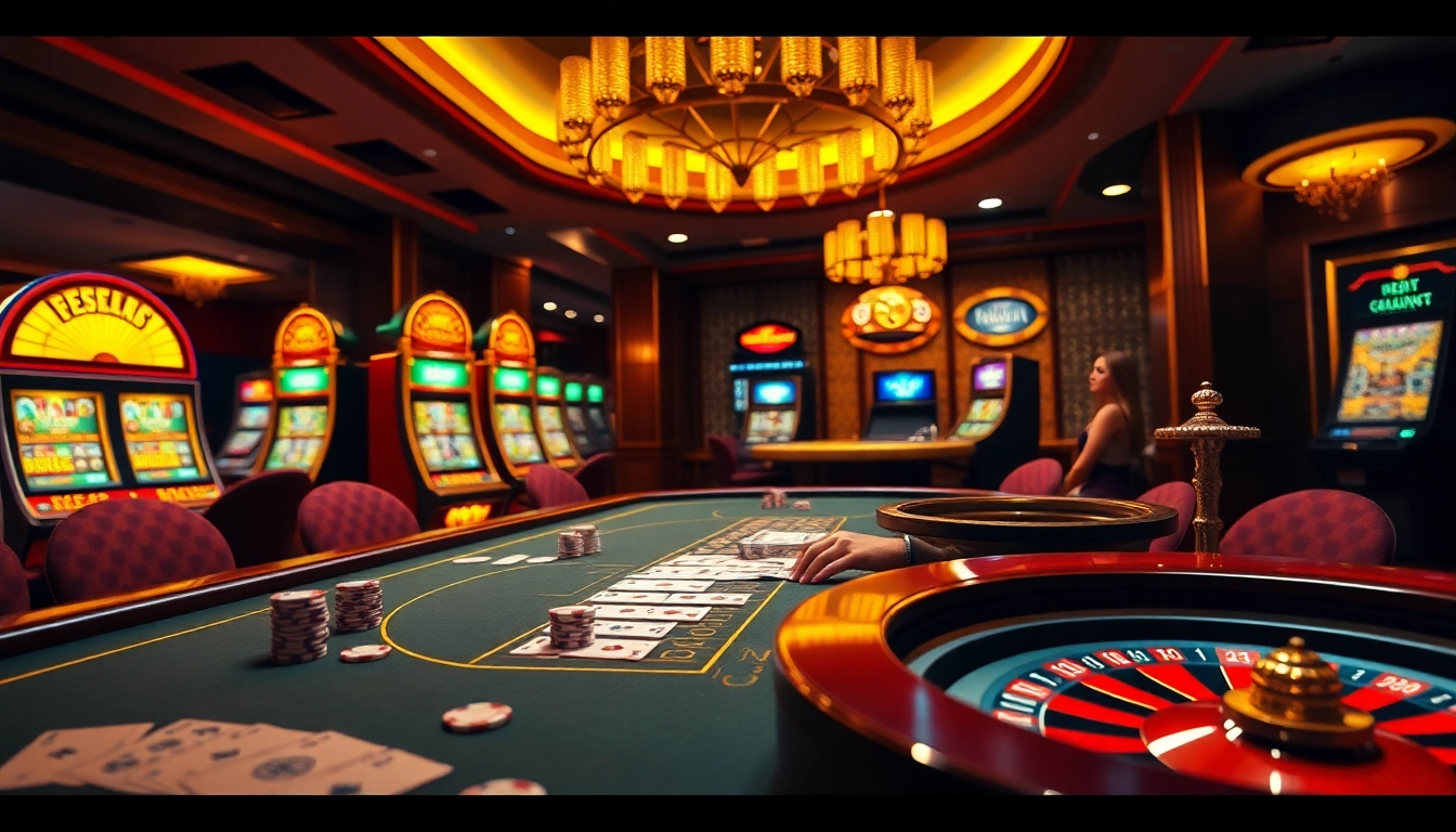 Experience the thrill of F168 with vibrant casino tables and exciting games in a luxurious setting.