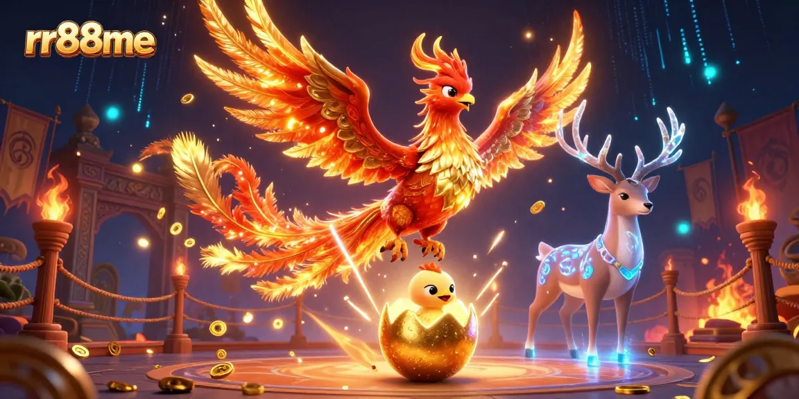 Engage in thrilling gameplay at rr88me with a phoenix rising in an energetic casino scene.