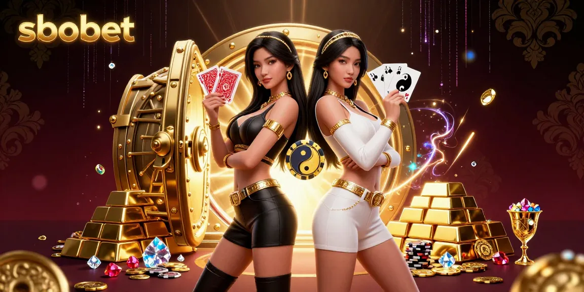 Experience sbobet excitement with twin Asian women holding playing cards in a luxurious casino setting.