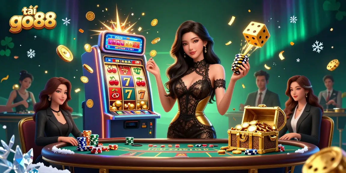 Stunning illustration showcasing tải go88 with a glamorous Asian woman at a VIP baccarat table, surrounded by rich casino elements.