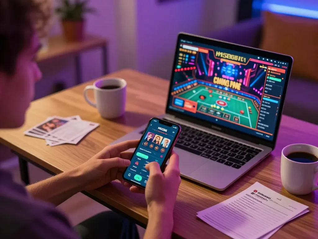 MISO88 gaming action on smartphone in a cozy home setup, highlighting engaging online gambling experience.