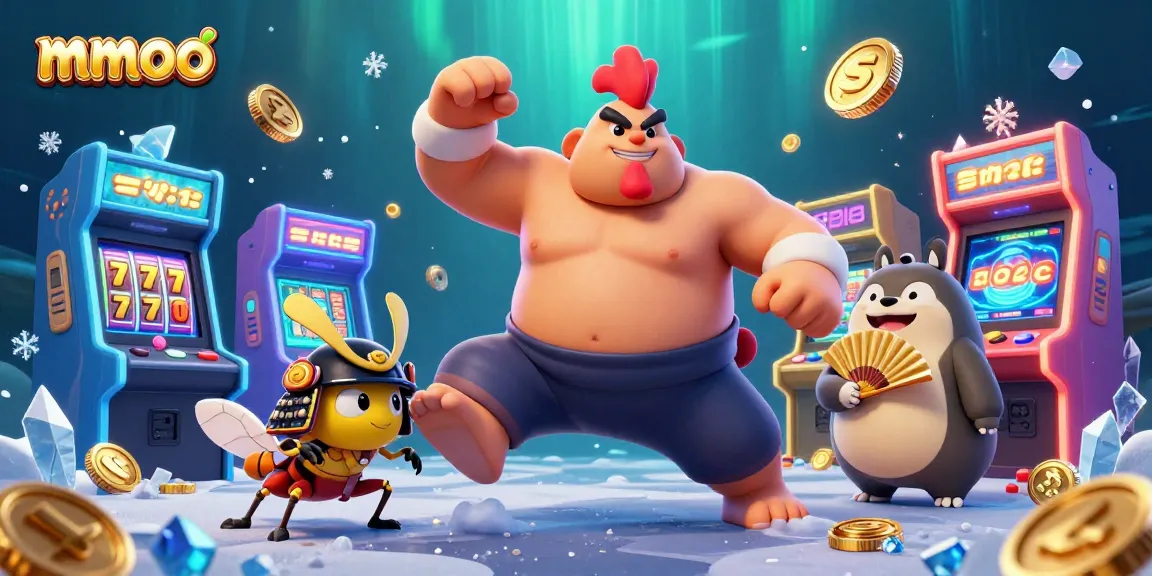 Engage with mmoo's vibrant slots and gaming action featuring a powerful sumo wrestler and dynamic elements.