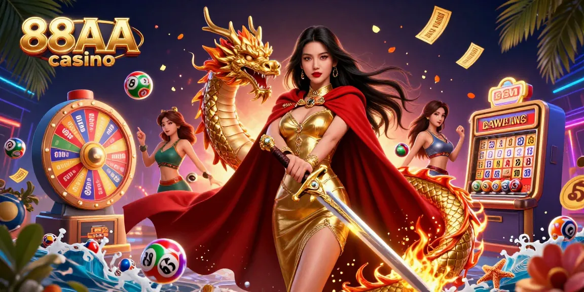 Experience thrilling games at 88AA casino with a vibrant 3D illustration showcasing excitement and rewards.