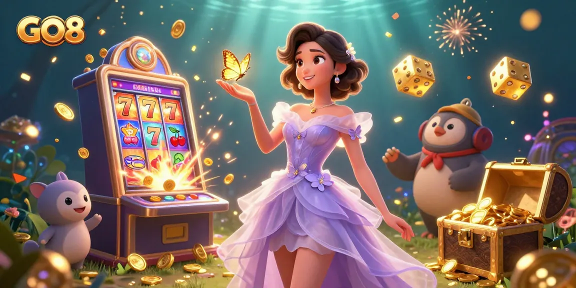 Win big at GO8 with a vibrant 3D casino scene showcasing enchanting game elements.