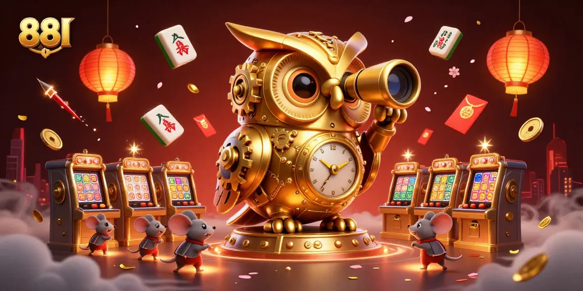 Engage with the thrilling atmosphere of 88I featuring a golden owl overseeing a vibrant casino scene.
