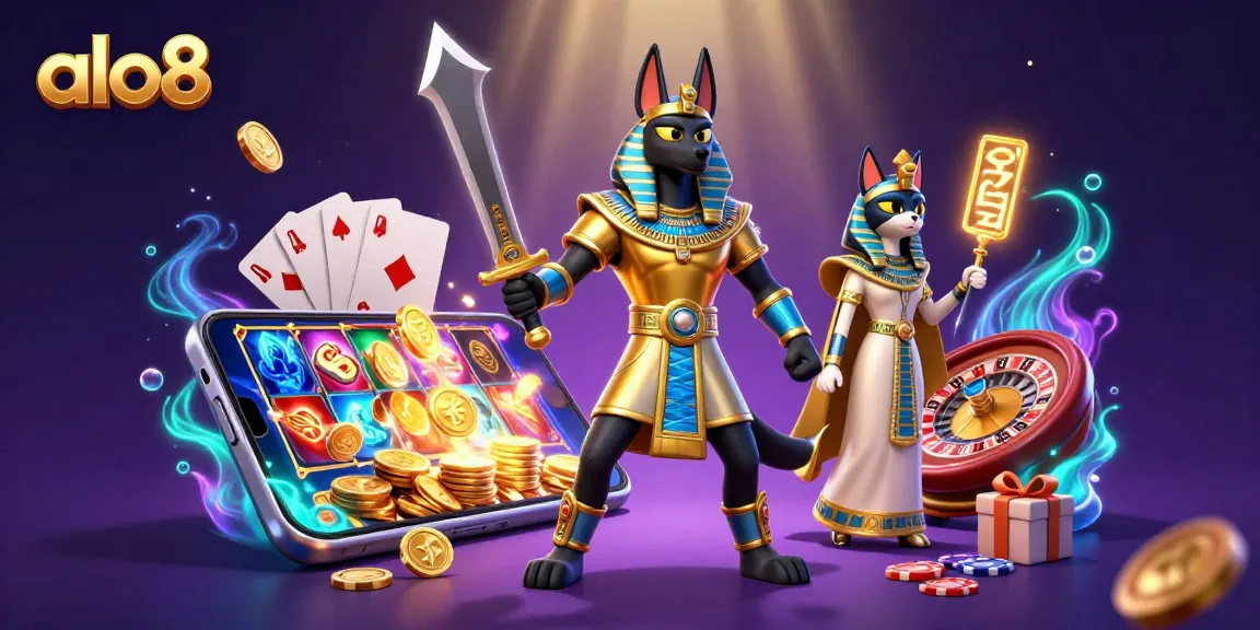 Experience thrilling slot action with the alo8 platform, featuring Egyptian-inspired characters and vibrant game elements.