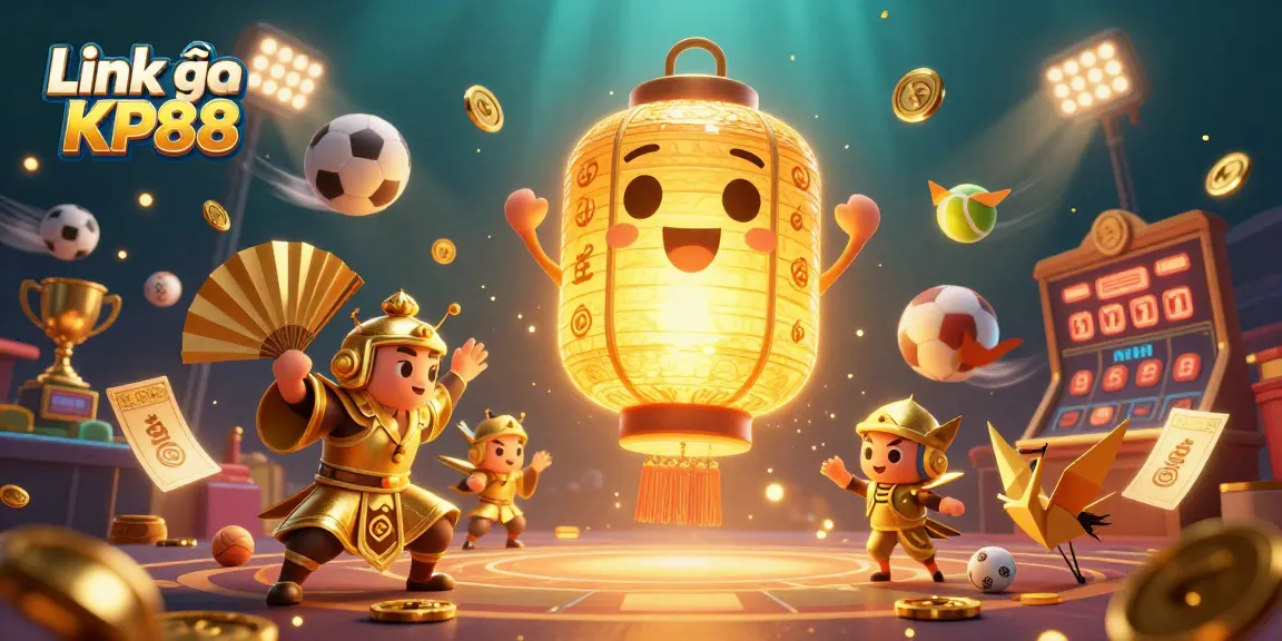 Engage with thrilling gameplay at Link vào KP88, featuring dynamic sports elements and lucky symbols in a vibrant casino scene.