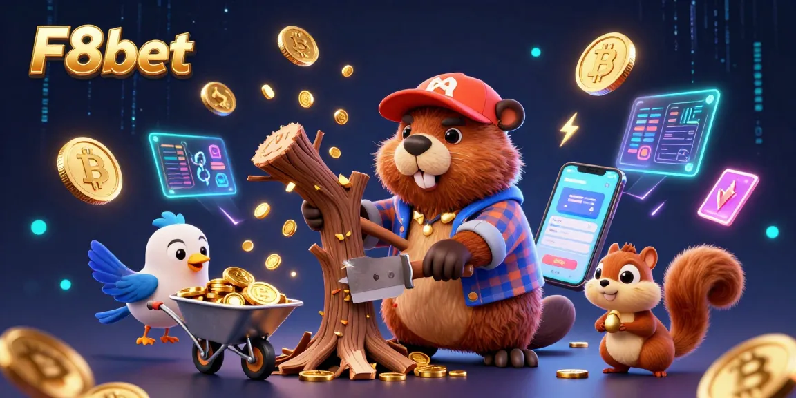Experience the thrill of F8bet with vibrant casino illustrations featuring lively characters and cryptocurrency elements.