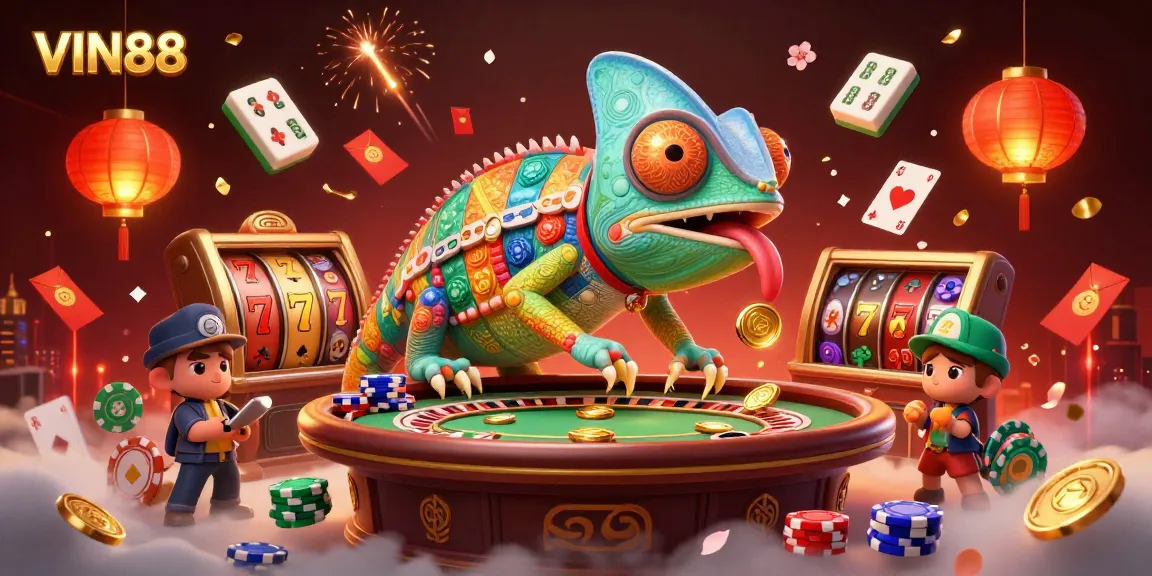 Engage in thrilling gameplay at VIN88 with vibrant characters and dynamic casino elements.