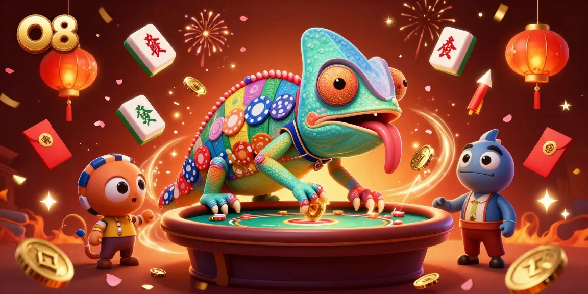 Engage in thrilling games at O8, featuring dynamic casino scenes with colorful characters and rich elements.