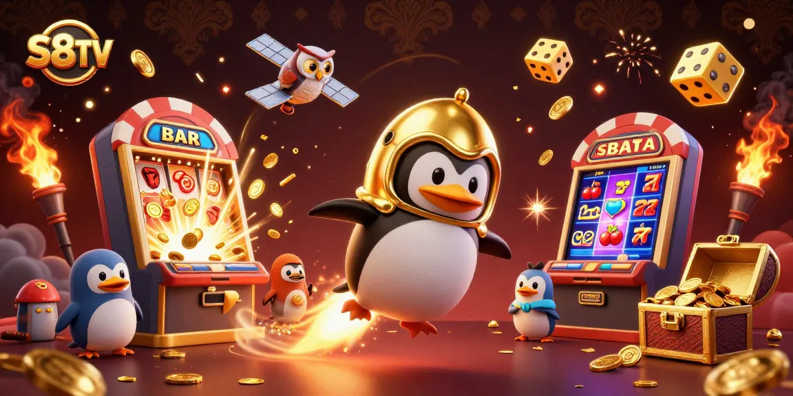S8TV showcases thrilling live sports with a gold-themed penguin and exciting casino elements