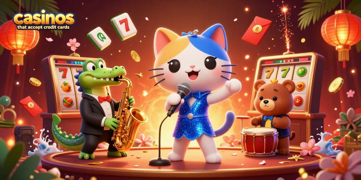 Experience the vibrancy of casinos that accept credit cards with our animated scene of lively casino characters.