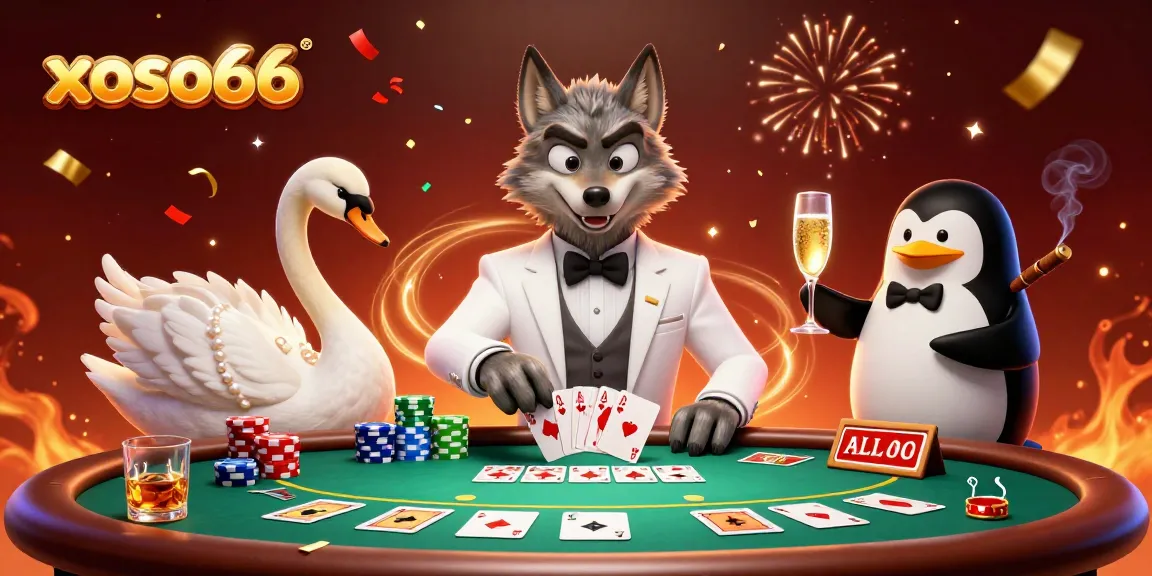 Experience thrilling moments at xoso66's online casino with captivating characters around a baccarat table.