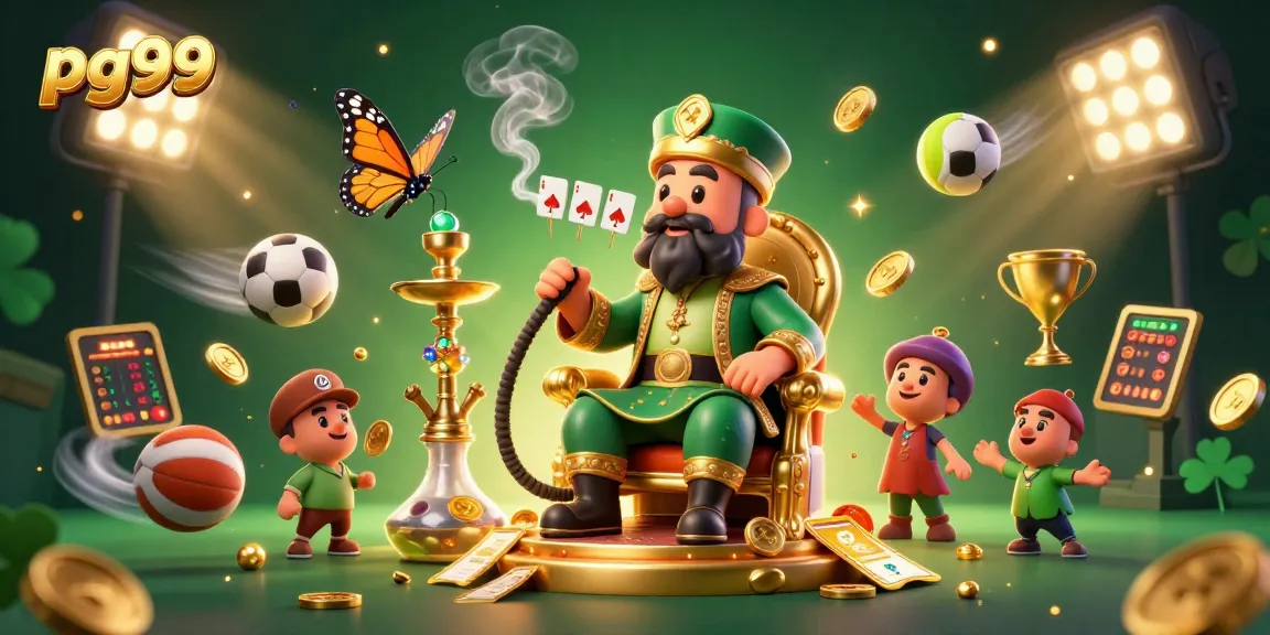 Experience thrilling gameplay at pg99 with an illustrated dynamic casino scene filled with vibrant sports elements.